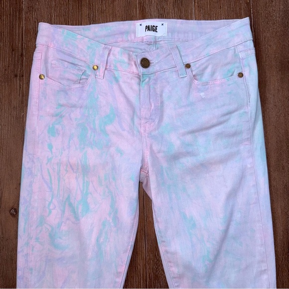Paige Verdugo Ultra Skinny Jeans Pink Blue Swirl low rise - Picture 3 of 10